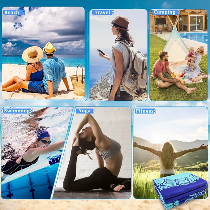6 Pack Microfiber Oversized Lightweight Beach Towel 71x32 Extra Thin Large Sand Free Towels Travel Swim Pool Yoga Gym for Adults Women Men Beach Essentials Accessories Vacation Gift