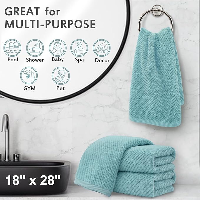 Teal Hand Towels for Bathroom, Bathroom Hand Towels Set of 4, Large 18" x 28" - Quick Dry | Lightweight | Soft | 100% Cotton | Absorbent, Thick Fluffy Towel Set for Showering, Aqua Towel Gift Set