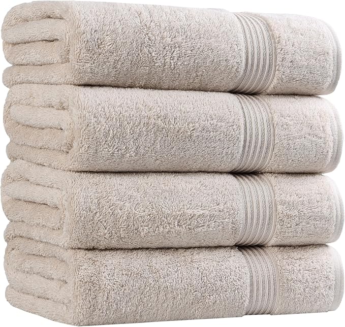Superior Egyptian Cotton Bath Towel Set, Towels for Home Bathroom, Master, Guest Bath, Decor Essentials, Quick Dry, Absorbent, Large Body Towels, Spa, Hotel, Resort, Adult, Kids, Set of 4, Stone