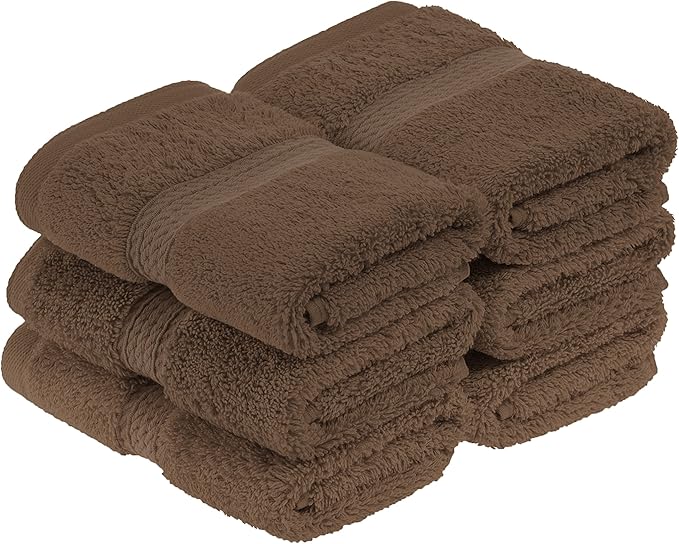 Superior Egyptian Cotton Pile Face Towel/Washcloth Set of 6, Ultra Soft Luxury Towels, Thick Plush Essentials, Absorbent Heavyweight, Guest Bath, Hotel, Spa, Home Bathroom, Shower Basics, Chocolate