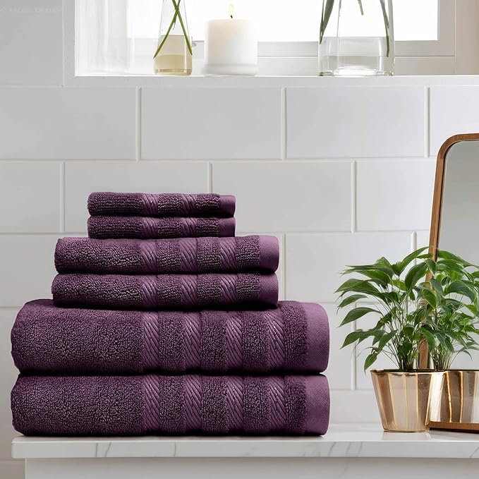 Hearth & Harbor Bath Towels for Bathroom - 100% Ring Spun Cotton Luxury Bathroom Towels - Soft & Highly Absorbent Bath Towels Set, 6 Piece Set, Purple
