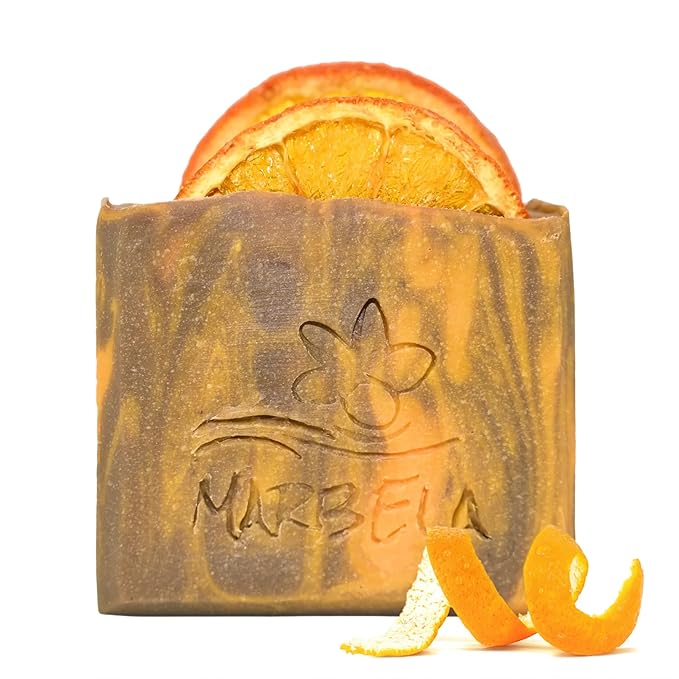Marbela Cosmetics Orange Ginger Handmade Soap Bar - Made in USA, Vegan Friendly, Palm Oil Free, Natural Bar Soap - Gentle Face & Body Soap for Daily Skin Care, Moisturizing & Nourishing - 3.5 oz