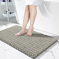 Yimobra Long Bathroom Rugs Non Slip Washable 44x24 Inch - Ultra Soft Absorbent Chenille Bath Mat, Quick Dry Shaggy Floor Carpet for Tub Shower, Sand Home Decor Accessories