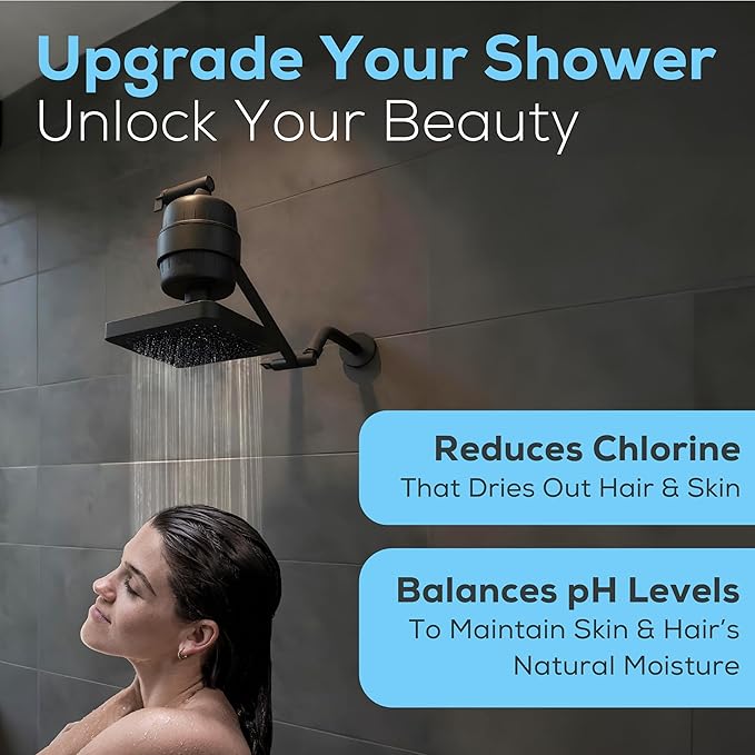 SparkPod 23 Stage Shower Head Filter for Dry Hair and Skin - High Output Universal Shower Filters to Remove Toxic Chemicals, Chlorine & Heavy Metals (Midnight Black Matte)