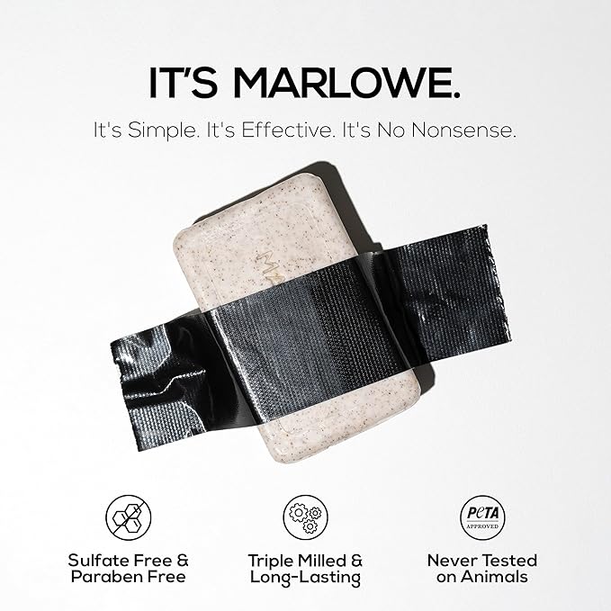 MARLOWE. No. 102 Body Scrub Soap 7 oz (3 Bars), Santal, Exfoliating Soap Bar with Shea Butter, Olive Oil & Green Tea Extracts, Cleanses, Smooths & Revitalizes Skin, Warm Amber, Spice & Citron Scent