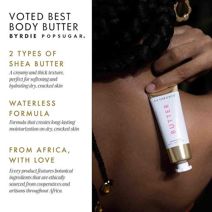 54 Thrones Mini African Beauty Shea Butter, Intensive Dry Skin Support, Moisturizing Body Butter for Women, Moisturizing Body Balm and Cream, Locks in Moisture, Kenyan Hibiscus + Moroccan Rose, 1 oz