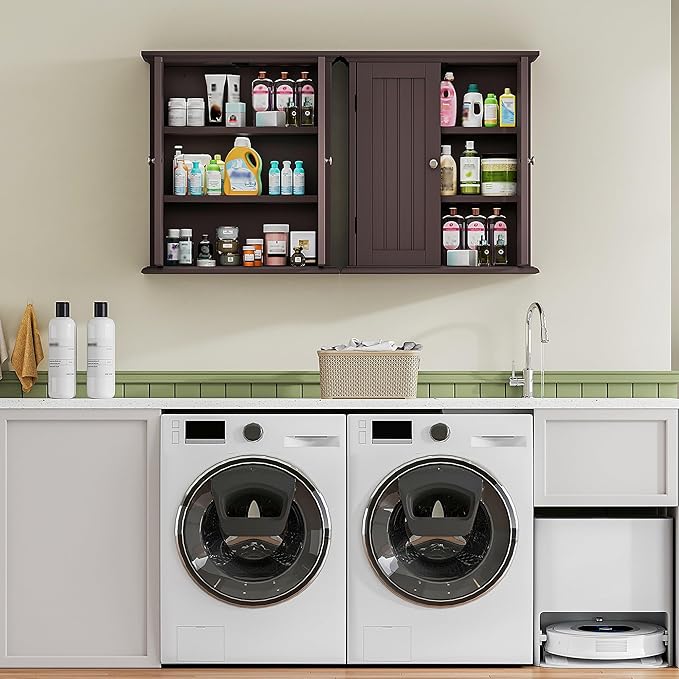 ChooChoo Bathroom Wall Cabinet, Over The Toilet Space Saver Storage Cabinet, Medicine Cabinet with 2 Door and Adjustable Shelves, Cupboard