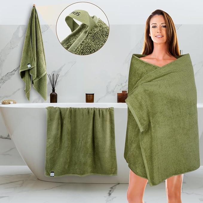 SEMAXE 4-Pack Luxury Bath Towels for Bathroom, 100% Cotton, Soft, Absorbent, and Quick-Drying, 55"x27", Green, Perfect for Hotels, Gyms, and Spas