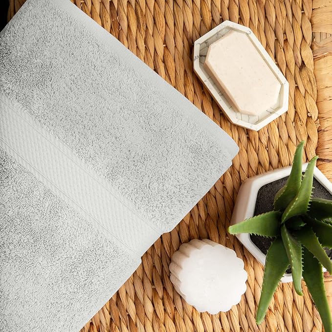 Superior Egyptian Cotton Pile 10 Piece Towel Set, Includes 2 Bath, 4 Hand, 4 Face Towels/Washcloths, Ultra Soft Luxury Towels, Thick Plush Essentials, Guest Bath, Spa, Hotel Bathroom, Silver