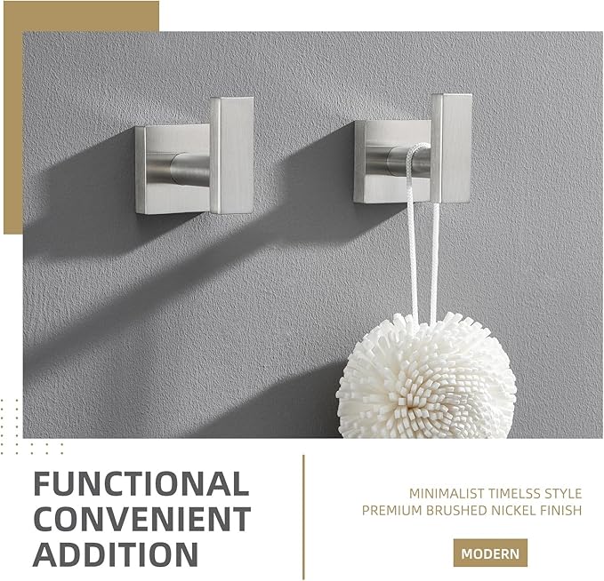 Angle Simple Bathroom Towel Hook 2 Pack, SUS304 Stainless Steel Bath Robe Holder, Modern Coat Hook Wall Mounted, Brushed Nickel