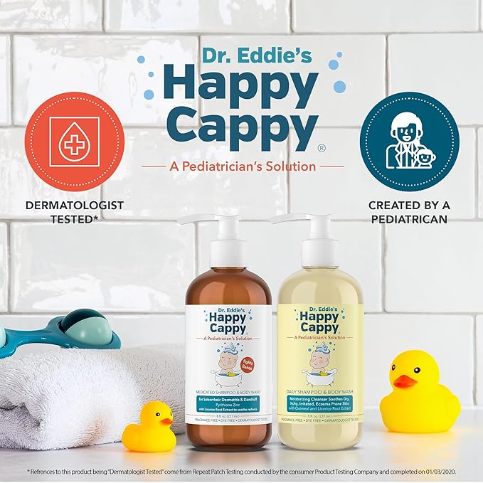 Happy Cappy Daily Medicated Shampoo and Body Wash Bundle - Baby Dandruff Shampoo for Cradle Cap and Seborrheic Dermatitis, Helps Redness, Dermatologist Tested, Fragrance-Free - 2 Pieces