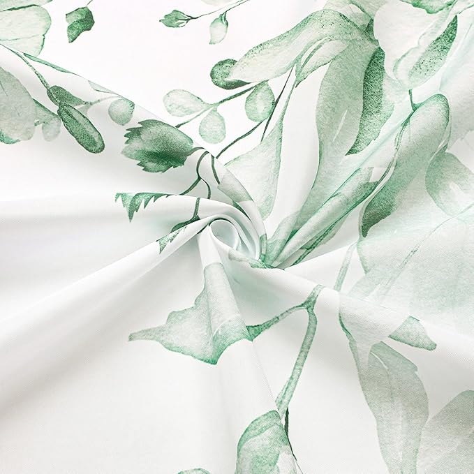 Gibelle Mint Green Eucalyptus Shower Curtain, Watercolor Plant Leaves with Floral Bathroom Shower Curtain Set with Hooks, 72x72