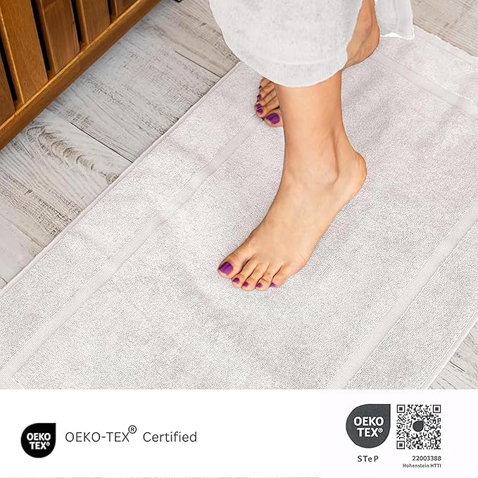 SALBAKOS 100% Turkish Cotton Bath Mat Set 2-Piece - 20x34 inch, Premium Quality Hotel & Spa Collection, Soft, Absorbent, Long Lasting, Durable Bathroom Rugs | Made in Turkey (Ivory, 2 Bath Mats)