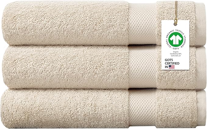 Delara 100% Organic Cotton Towels 650 GSM Plush Feather Touch Quick Dry Bath Sheet, Pack of 3 GOTS Certified, Oeko-Tex Green Certified, Organic Cotton Bath Sheet, 36"X70"