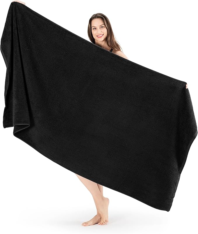 SALBAKOS 100% Turkish Cotton Jumbo Bath Sheet Towel Oversized 40x80 inch | Premium Hotel & Spa Quality, Soft, Absorbent, XL Bath Towels | Made in Turkey (Pack of 1, Black, Jumbo Bath Sheet)
