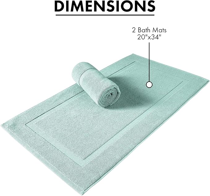 SALBAKOS 100% Turkish Cotton Bath Mat Set 2-Piece - 20x34 inch, Premium Quality Hotel Collection, Soft, Absorbent, Long Lasting, Durable Bathroom Rugs | Made in Turkey (Seafoam Green, 2 Bath Mats)