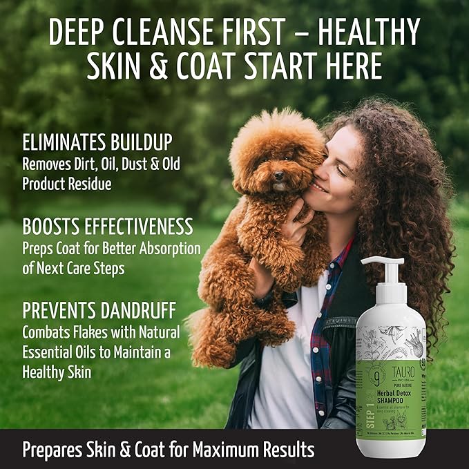 Tauro Pro Line Deep Cleansing Natural Dog Shampoo for Smelly Dogs, Wash for Dandruff and Dry Itchy Sensitive Skin, Cat & Puppy Shampoo (Herbal Detox -13.5 Fl Oz)