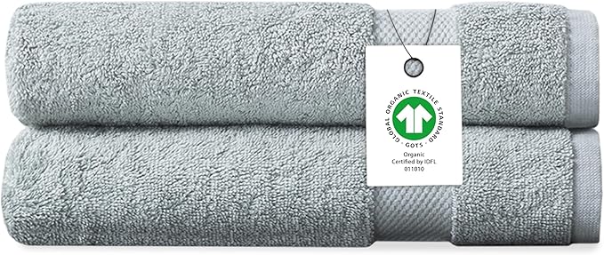 Delara Organic Cotton Luxuriously Plush Hand Towel Pack of 2 | GOTS & OEKO-TEX Certified | Premium Hotel Quality Towels | Feather Touch Technology|650 GSM Long Staple|Soft, Quick Dry & Ultra-Absorbent