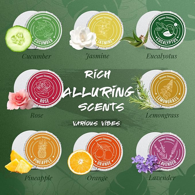 Shower Steamers Aromatherapy, 8% Natural Essential Oils, Women/Men Spa Steamer, Lingering Intense Aroma, Soothing Stress Relief, Body&Soul Relaxing Bath Bombs, Stocking Stuffer for Friend/Family