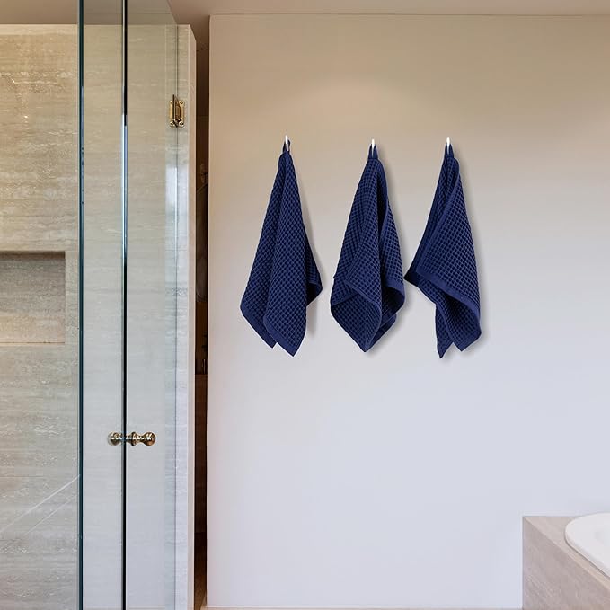 PÜSKÜL Organic Waffle Kitchen Towel 100% Turkish Cotton Set of 3 Navy Blue - Premium Quality, Soft, Quick-Dry, Absorbent, Lint-Free Hand Towels 32X16 Inches (3, Navy Blue)