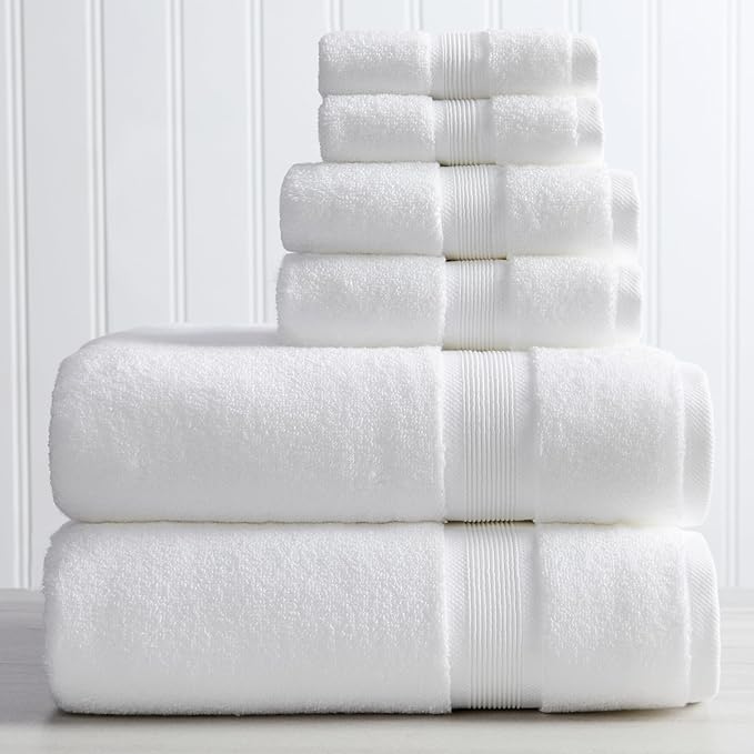 Springtree Home Luxury Bamboo Rayon Bath Towel Set 6 Piece Set | 35% Bamboo Rayon - 65% Zero Twist Cotton | Absorbent Quick-Dry Towels for Bathroom | Oeko-TEX Standard 100 Cotton | White