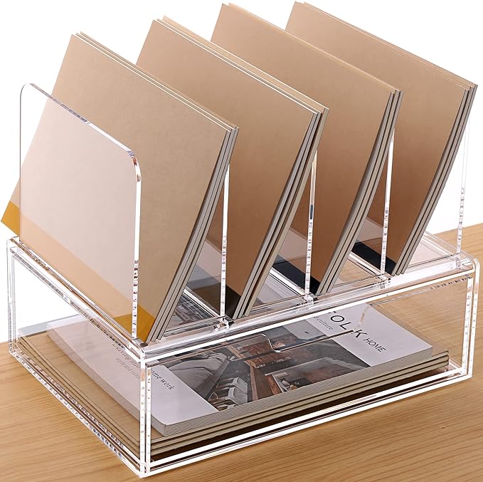 Desk Organizers and Accessories, Acrylic Desk Organizer with Drawer, Office Supplies Organization Storage, Clear Acrylic File Organizer for Desk - 1 Pack