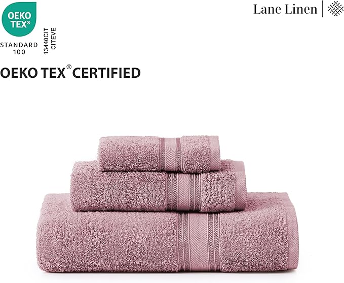 LANE LINEN Bathroom Towels Set of 12 – Zero Twist, 100% Cotton, 4 Bath, 4 Handtowel & 4 Washcloths, Luxury Hotel Design, Perfect for Salon & Guests, Machine Washable – Wishful Mauve
