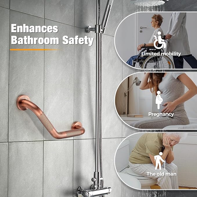 Grab Bars for Bathtubs and Showers- 1-1/4 x 16 Angled Shower Grab Bar for Seniors Knurled Stainless Steel Handicap Grab Bars for Wall (Antique Copper, 1 Pack)