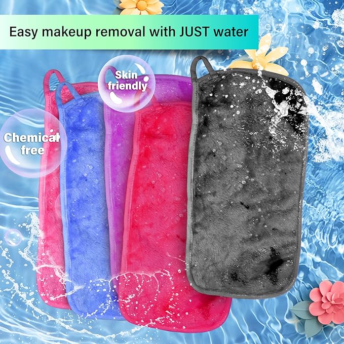 Nugilla Makeup Remover Cloth, 13x7 Inch Reusable Makeup Remover Towels, Microfiber Fast Drying Facial Washcloth, Soft Face Towels for Washing Face