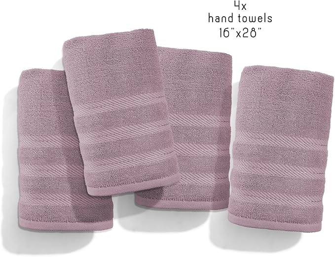 Hearth & Harbor Luxury Hand Towels - 100% Ring Spun Cotton Hand Towels for Bathroom, Shower, Spa, Soft & Absorbent Towels, 4 Piece Set, Dusty Purple