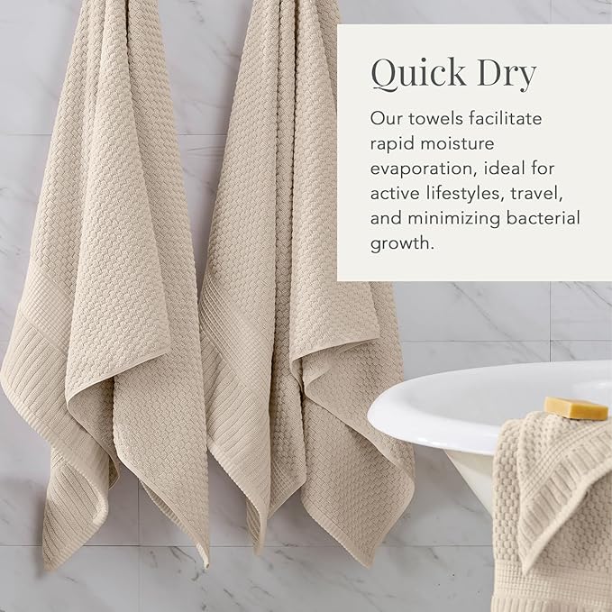 NY Loft 100% Cotton Hand Towel 6 Pack Hand Towel Set | Super Soft & Absorbent Quick-Dry Hand Towels 16" x 28" |Textured and Durable Cotton | Trinity Collection (6 Pack Hand Towel, Sand)