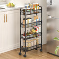 Slim Storage Rolling Cart, 4 Tier Narrow Cart with Wheels, Metal Kitchen Carts for Small Spaces, Slide Out Storage Shelves Mobile Shelving Unit for Kitchen, Laundry Room, Bathroom, Living Room, 6in(W)