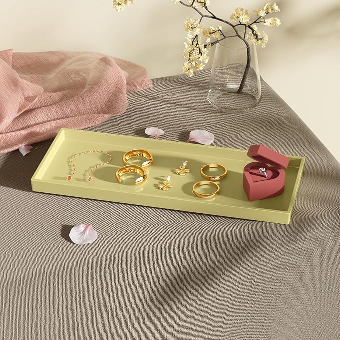 Vanity and Bathroom Tray, 15" ABS Countertop Organizer,Waterproof Vanity Tray for Toilet Tank,Perfume,Soap,Keys,Bathroom Accessories,Kitchen and Bath Trays,Non Slip Small Trays,Gold