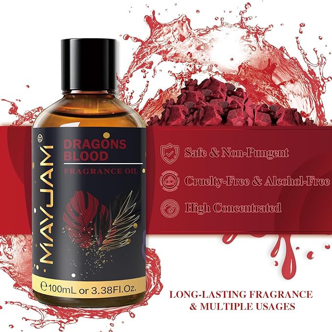 MAYJAM 100ML/3.38FL.OZ Dragons Blood Fragrance Oils with Glass Dropper, Essential Oils for Diffusers for Home, Long Lasting Scented Oils for Diffusers Soap Candle Making