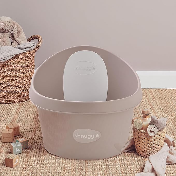 Toddler Bath Tub | Larger Bath for Bigger Kids at Bathtime | Includes Warm and Soft Foam backrest | Grippy Anti-Slip Surface | Includes Easy Drain Bath Plug | Taupe Beige + Rinse Jug