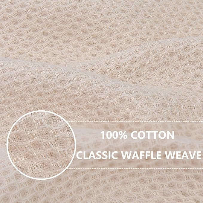 Homaxy 100% Cotton Waffle Weave Kitchen Dish Towels, Ultra Soft Absorbent Quick Drying Cleaning Towel, 20x28 Inches, 6-Pack, Beige