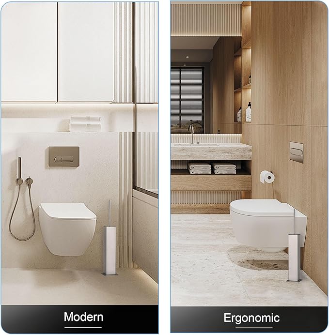 BVL Toilet Brush and Holder Set Brushed Nickel Stainless Steel 304 Square Freestanding Toilet Brush for Bathroom