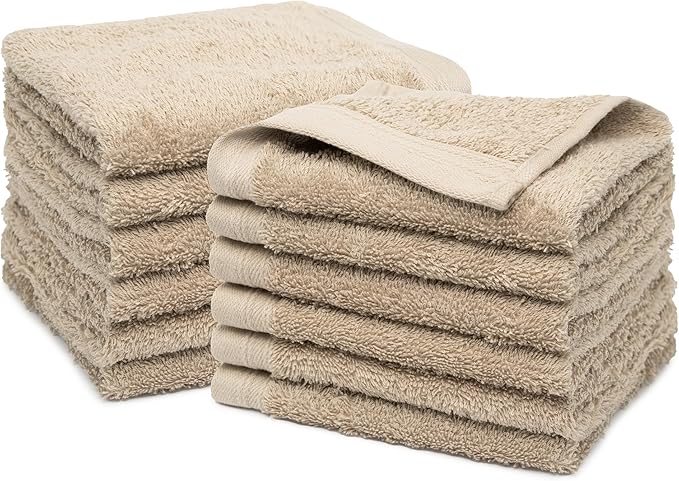 100% Cotton Washcloths Set 13” x 13” | Sand Towels | Set of 12 Ultra Soft and Highly Absorbent Washcloths Sets for Bathroom, Gym, Hotel, Spa | Machine Washable Face Towel
