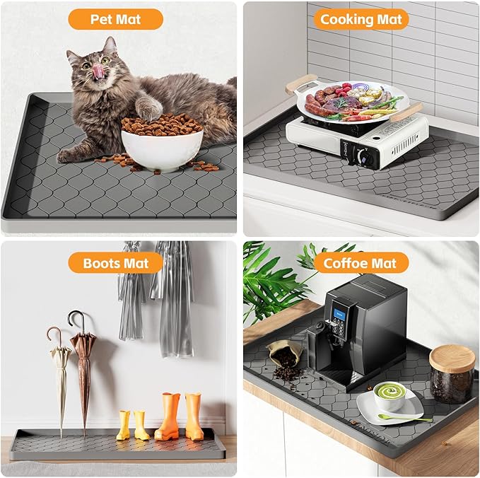 Silicone Under Sink Mat 40" x 19", Kitchen Essentials and Gadgets, Shelf Liner and Cabinet Protector, Home Organizers and Storage, Waterproof Bathroom Tray
