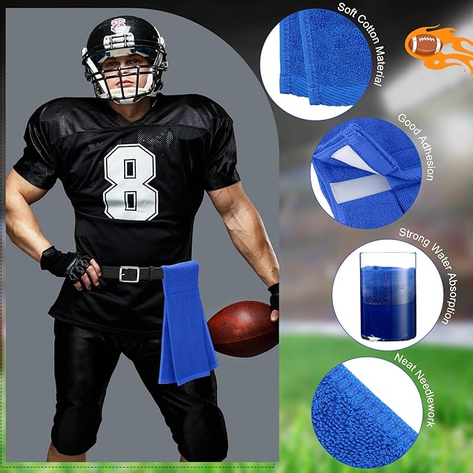 Shimeyao 2 Pcs Cotton Sports Football Towel with Closure Pitching Football Sweat Towel for Sports Gym Men Women Accessories(Blue, Classic)