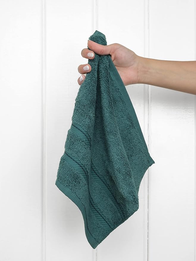 American Soft Linen Luxury Washcloths for Bathroom, 600 GSM 100% Cotton 4 Piece Turkish Wash Cloth Set, 13x13 in Soft Rags for Body and Face, Teal Washcloths