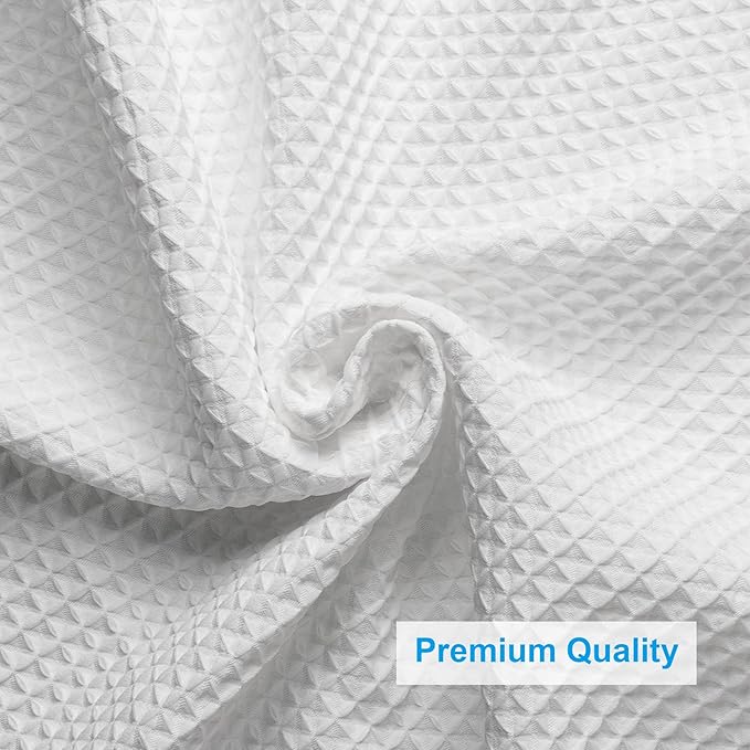 AmazerBath White Shower Curtain Fabric, Waffle Shower Curtain Polyester, Luxury Cloth Shower Curtains for Bathroom, Hotel Quality, Machine Washable, Heavy Duty, 72 x 72 Inches (Matte White)