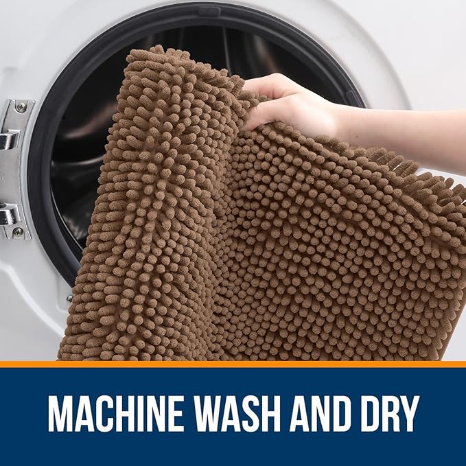 OLANLY Bathroom Rugs 36x24, Extra Soft Absorbent Chenille Bath Rugs, Rubber Backing Quick Dry, Machine Washable Bath Mats for Bathroom Floor, Tub and Shower, Home Decor Accessories, Mocha