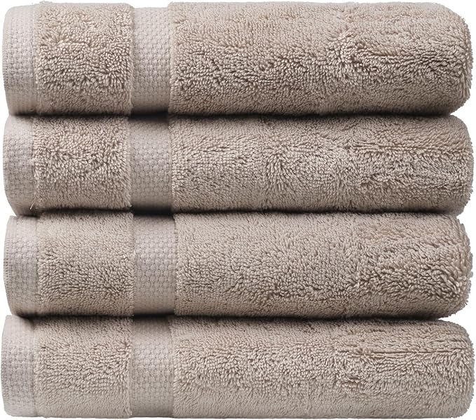 SOFE H&L | Olea Luxury Turkish Cotton Hand Towels Set of 4 Sand | Premium, Soft, Durable, Absorbent | Hotel Quality Plush Towels and Thick Towel Sets