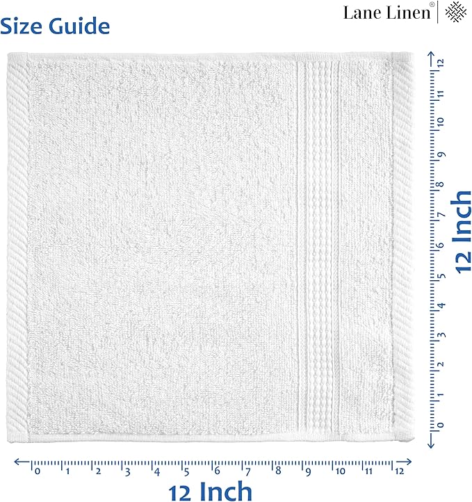 LANE LINEN 12 PC Wash Cloths Bathroom Set -100% Cotton Highly Absorbent Washcloths Bulk, Premium Spa & Hotel Quality Wash Clothes -White