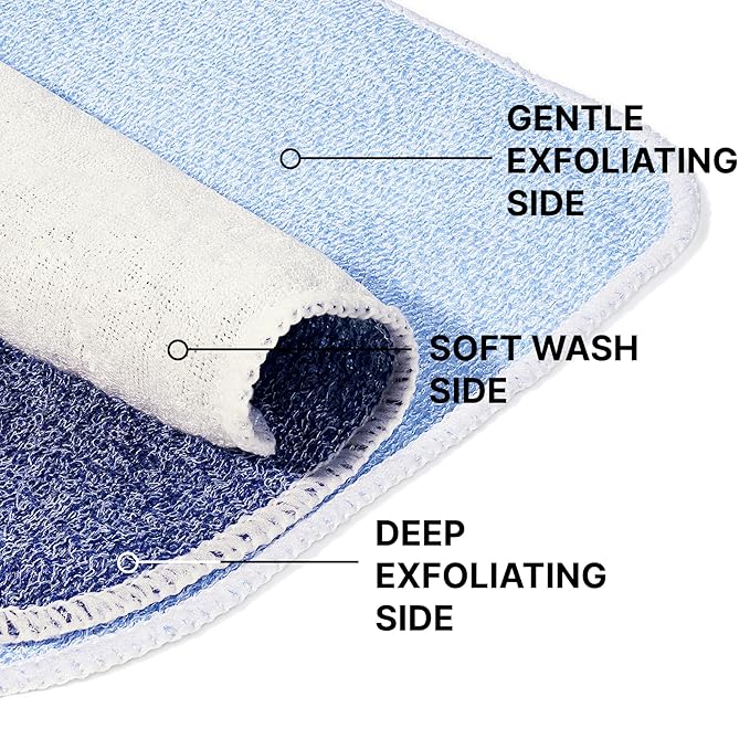 ZOMCHI Exfoliating Wash Cloths for Face and Body, Dual Sided Scrub Bath Cloth, Shower Wash Cloth for Men and Women, 2 Count (Rough and Gentle)