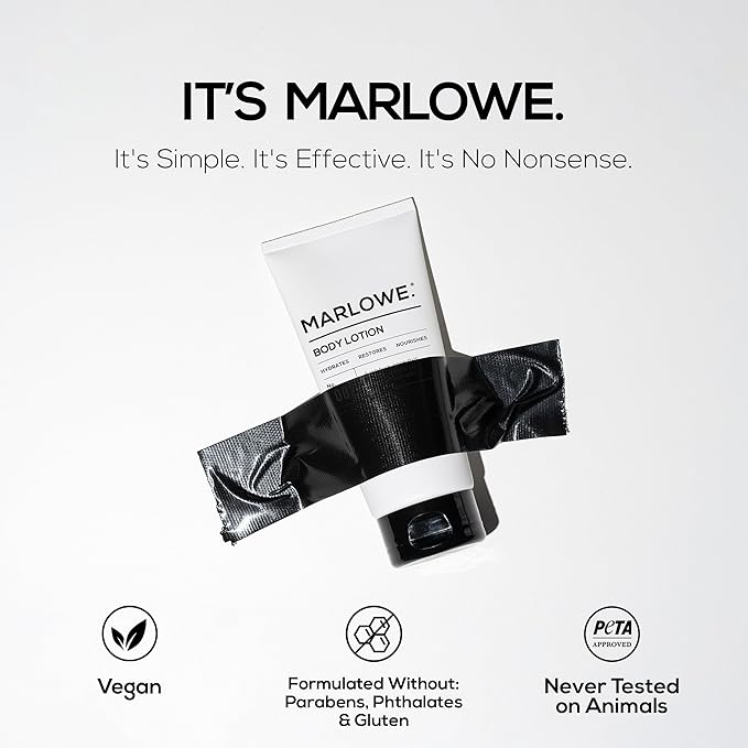 MARLOWE. No. 002 Santal Body Lotion 8 Oz, Moisturizing & Nourishing Daily Dry Skin Lotion for Men, Made with Hydrating Natural Aloe Vera, Non-Oily, Warm Amber, Sandalwood & Citron Scent, Vegan
