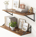 10 Inch Deep Floating Shelves, Walnut Floating Shelves 30 Inch Long, Rustic Wood Wall Shelves 30"W x 10"D, Deep Floating Shelf with Bracket, Wide Storage Shelves for Books, Living Room, Bathroom