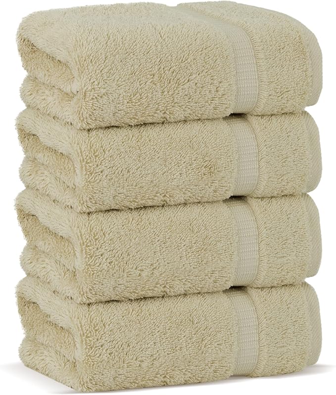 Chakir Turkish Linens 100% Cotton Premium Turkish Towels for Bathroom | 16'' x 30'' (4-Piece Hand Towel, Beige)