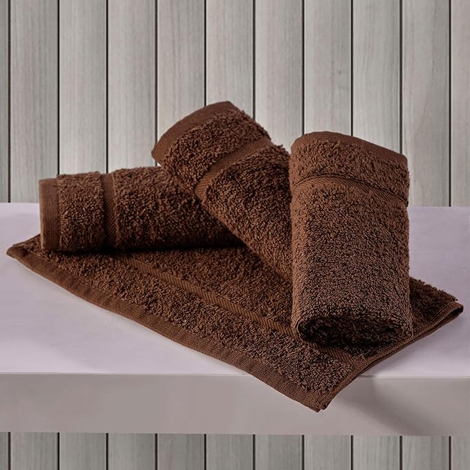 Hawmam Linen Luxury Cotton Washcloths 13x13 Inch - Large Hotel Spa Bathroom Face Towel | 12 Pack | Brown